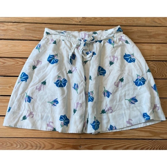 LOFT Outlet Floral Tie Front Flowy Skirt Size Large Women’s White Blue - Picture 1 of 6